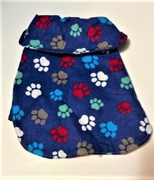 Small blue fleece coat with paw prints